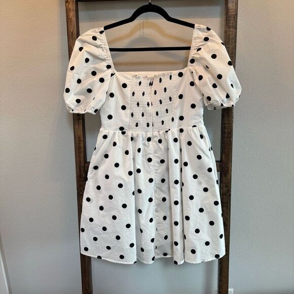 NWT O.P.T. White Black Polka Dot River Pleated Mini Dress - Picture 7 of 9